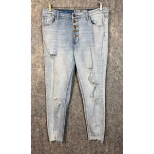 Flying Angel Womes Distressed Button Fly Light Wash Skinny Jeans - 15/16